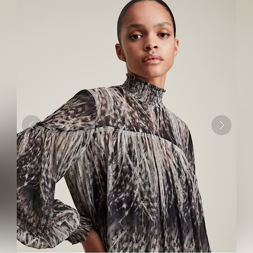 ALL SAINTS Feather Print Dress in Gauze Crepe, fits 0-4, RARE! 🪶 - Picture 2 of 9
